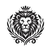 graphic of a lion's head, in white on a black background. vector