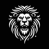 A striking, bold silhouette of a lion's head, set against a solid black background. vector