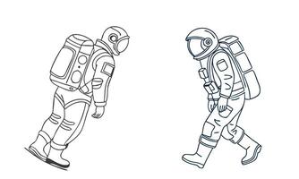 One continuous single drawing black line art doodle of astronaut outline illustration vector