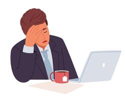 The man fell asleep at work. The office worker is tired. Work overtime. vector