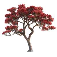 Tree with Twisted Trunk and Red Leaves png