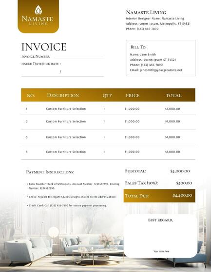Gold Gradient Clean Minimalistic Invoice for Interior Designer Brand Invoice