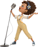 Cute girl with a cheerful animated design in groovy style. . png