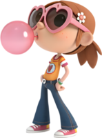Cute girl in animated fashion with retro groovy vibes. . png