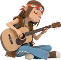 Cute girl with colorful, cheerful design in groovy style. . png
