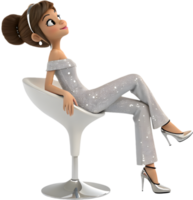 Cute girl with groovy animated retro style and colorful design. . png