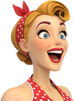 Retro pin-up girl icon with exaggerated playful expression for lively digital artwork. . png