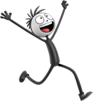 Stick figure design with humorous and quirky pose in playful action. . png