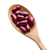 Red beans in a wooden spoon isolated against a transparent background for a natural and fresh presentation, Red beans in wooden spoon isolated on transparent background png