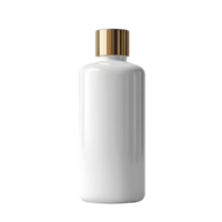 Elegant blank shampoo bottle with a gold cap positioned on a minimal transparent background in a modern setting, Luxury blank shampoo bottle on a transparent background png