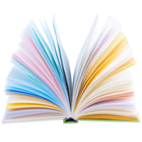 An open book with colorful, abstract pages turning, symbolizing creativity and imagination, Open book with abstract turning pages isolated on transparent background png