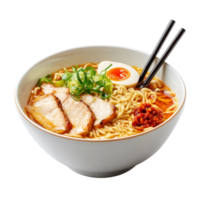 Delicious bowl of ramen with pork, egg, and green onions isolated on a transparent background, Delicious ramen bowl isolated on transparent background png
