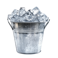 Chilled ice bucket filled with clear ice cubes on a bright transparent background ideal for summer beverages and celebrations, Chilled Ice Bucket on transparent background png