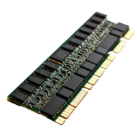 A closeup view of computer memory storage module on a clean transparent background highlighting its design and components, computer memory storage on transparent backgroundfile png