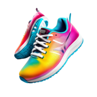 Colorful running sneakers mockup showcasing vibrant design ideal for athletes and fitness enthusiasts, colorful cool running sneakers mockup, file of isolated object with shadow on transparent png