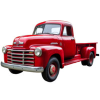 Classic red truck parked on a transparent background showcasing its vintage charm and timeless design from an earlier era, red truck isolated png