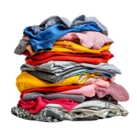 A vibrant pile of assorted clothing neatly stacked on a transparent background, Assorted Pile of Clothes Isolated on transparent background png