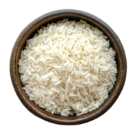 Jasmine rice in a wooden bowl on a transparent background showcasing its elegance and texture, jasmine Rice in a bowl on transparent background png