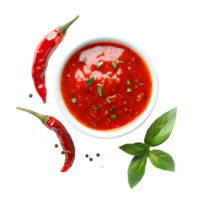 Fresh red pepper and vibrant sauce displayed on a clean transparent background for culinary inspiration, Pepper and sauce isolated on transparent background png