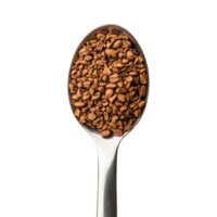 Instant coffee granules in a silver spoon against a clean transparent background, instant coffee in the spoon on transparent background png
