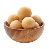 Fresh longan fruit in a wooden bowl on a transparent background ready for delicious snacking and culinary use, fresh longan in wood bowl isolated on transparent background png