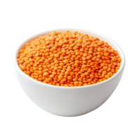 Fresh red lentils in a transparent bowl on a clean transparent background, perfect for healthy meals and recipes, Red lentils in transparent bowl isolated on transparent background png