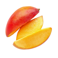 Sliced ripe mangos arranged on a clean transparent background for a fresh and vibrant culinary display, sliced mangos isolated on transparentor transparent background png