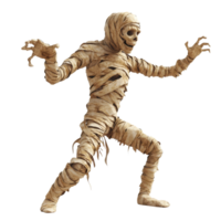 A spooky mummy dancing playfully in a theatrical space on a mysterious night, scary mummy dancing, file of isolated object with shadow on transparent background png