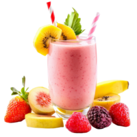 Refreshing fruit smoothie with strawberries, bananas, and kiwi served on a transparent background, fruit smoothie isolated on transparent background png