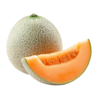Cantaloupe melon cut in half, showcasing ripe orange flesh on a plain transparent background, cantaloupe melon isolated on transparent background png
