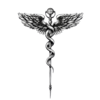 Elegant depiction of the caduceus medical symbol featuring wings and a snake against a transparent background, Caduceus Medical Symbol transparent background png