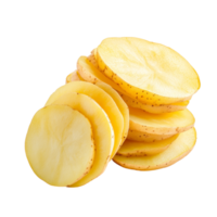 Freshly sliced raw potato on a bright transparent background showcasing its natural color and texture, Raw Potato Sliced isolated on transparent background png
