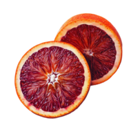 Sliced red blood orange halves on a clean transparent background displaying vibrant colors and fresh textures, red blood orange on transparent background png