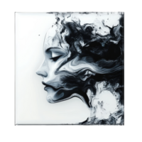 Acrylic glass display featuring an abstract portrait in black and transparent on a transparent background, acrylic glass frame on transparent background png