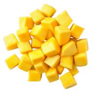 Fresh mango cubes arranged neatly on a transparent background for culinary use and healthy snacking, Mango slice cut to cubes isolated on transparent background png