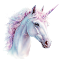 A majestic unicorn with a shimmering horn and flowing mane appears against a pure transparent background, Unicorn on transparent background png