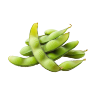 Fresh edamame soybeans piled on a clean transparent background showcasing vibrant green pods, edamame soy beans isolated on transparent background png