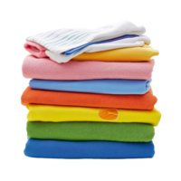 uma ordenadamente guardada pilha do colorida limpar \ limpo toalhas em uma transparente fundo pronto para usar dentro qualquer casa contexto, pilha do limpar \ limpo roupas transparente fundo, isolado sólido transparente fundo png