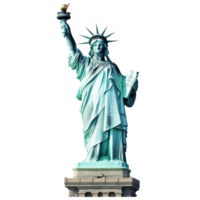 Statue of Liberty stands tall against a transparent background in New York, symbolizing freedom and democracy, Statue of Liberty in New York isolated on transparent background png