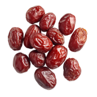 Dried jujube Chinese red dates arranged on a clean transparent background for culinary and health uses, Jujube Chinese dried red date fruit on transparent background png
