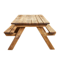 Rustic wooden picnic table isolated against a clean transparent background, perfect for outdoor dining and gatherings, Picnic wooden table isolated on transparent background png