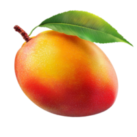 Vibrant ripe mango with green leaf on a clean transparent background showcasing natures sweetness and color, Mango fruit isolated on transparent background png