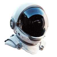 A detailed astronaut helmet against a transparent background showcasing a cosmic reflection and sleek design features, Spacesuit helmet transparent background png