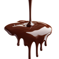 Rich chocolate pouring and dripping onto a smooth surface, creating a glossy, luxurious texture in bright lighting, Luscious Chocolate Pour with Dripping Effect transparent background png