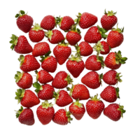 Fresh strawberries arranged in a square pattern on a transparent background with vibrant colors, 2024 Formed by Strawberries on transparent background png