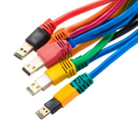 Colorful connection cables on a transparent background for versatile electronic applications during device setups and charging needs, connection cable wire point on transparent backgroundfile png