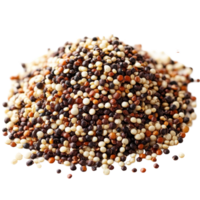 A vibrant pile of mixed raw quinoa grains isolated on a clean transparent background for culinary and health uses, Pile of mixed raw quinoa isolated on transparent background png