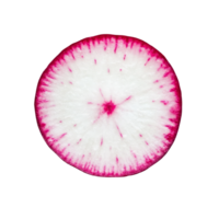 Sliced red radish on a transparent background showcasing its vibrant color and texture in a fresh kitchen setting, slice red radish on transparent background png