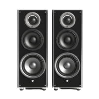 Highquality audio loudspeakers rendered from the front view, isolated on a transparent background, audio loudspeakers, front view, 3d render, isolated on transparent background png