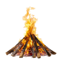 Bonfire with vibrant flames creating warmth and ambiance against a pure transparent background, bonfireisolated transparent background png